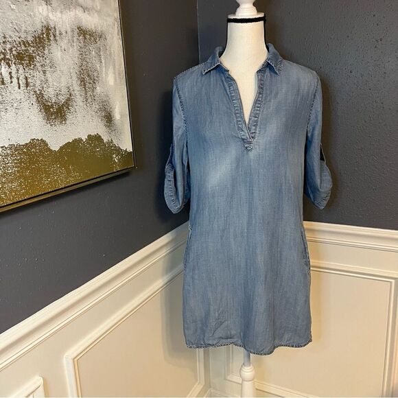 Anthropologie Cloth & Stone Chambray Denim Button Shirt Dress - Picture 4 of 11